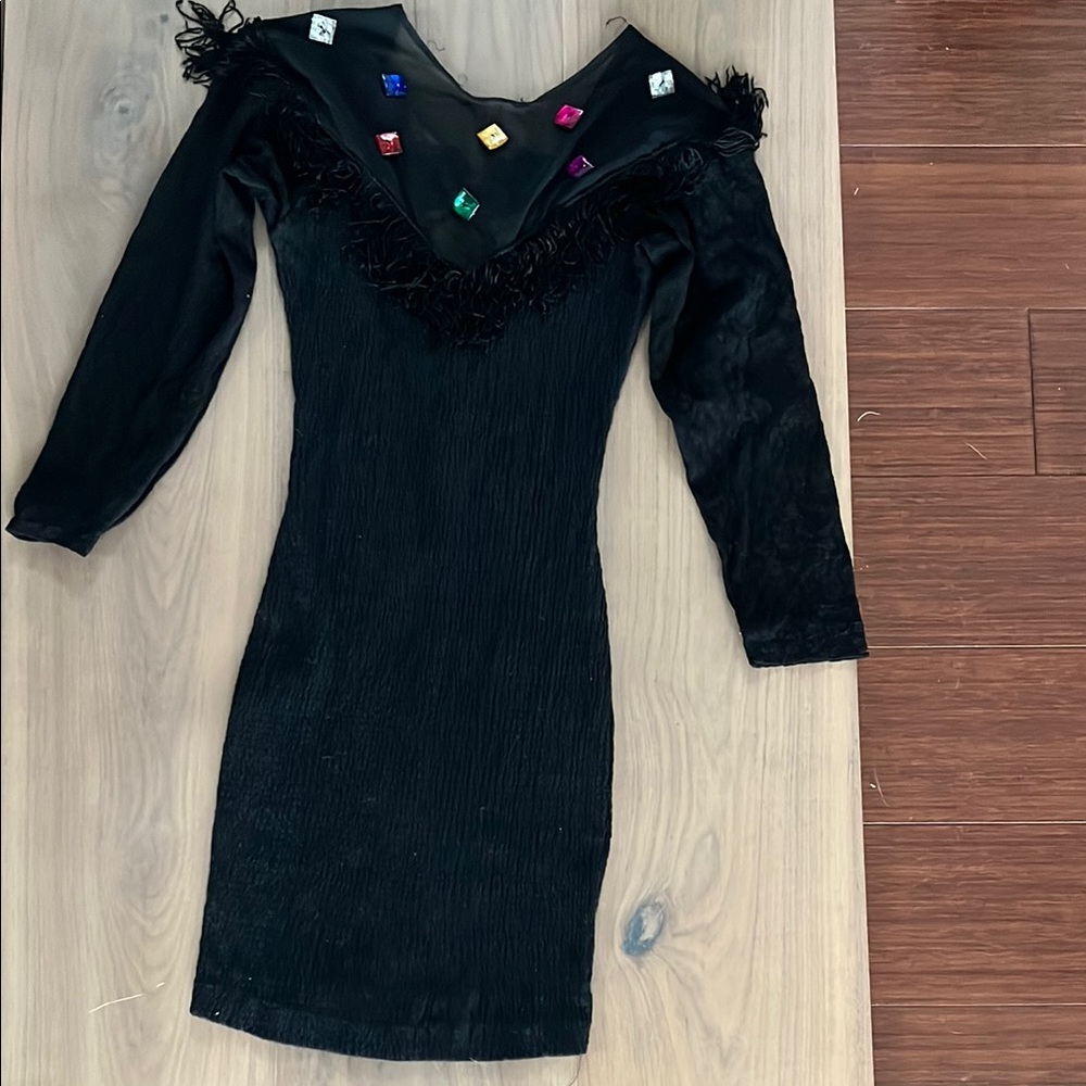Vintage Black Dress with Colorful Accents